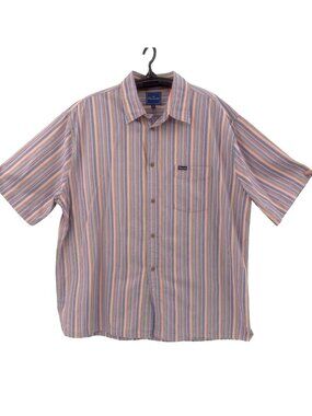 Faconnable Mens Striped Shirt Size XL Cotton S/S India Button Gorpcore Relaxed